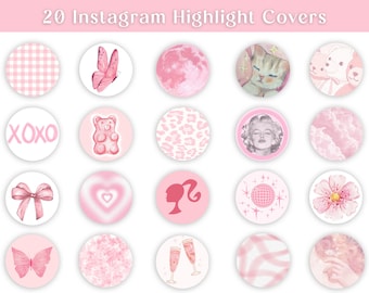 20 Aesthetic Pink Instagram Highlight Cover Icons, Pink Covers, IG Story Highlight Covers, Pink Tones Icons, Clean Girl Covers, It Girl