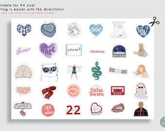 30 TAYLOR SWIFT STICKERS, Taylor Swift Icon Packet, Printable Stickers, Swiftie Sticker Packet, Digital Stickers, Taylor Swift Era Sticker