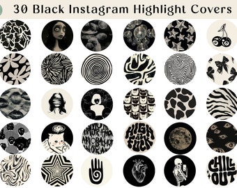 30 Aesthetic Black Instagram Highlight Cover Icons, Black Covers, IG Story Highlight Covers, Black Tones Icons, Abstract Story Covers