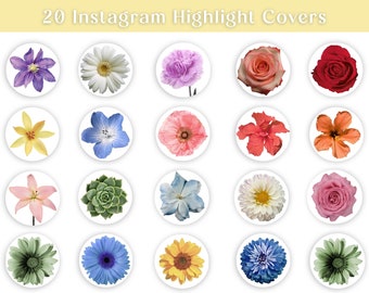 20 Aesthetic Flower Instagram Highlight Cover Icons, Flower Covers, IG Story Highlight Covers, Flower Tones Icons