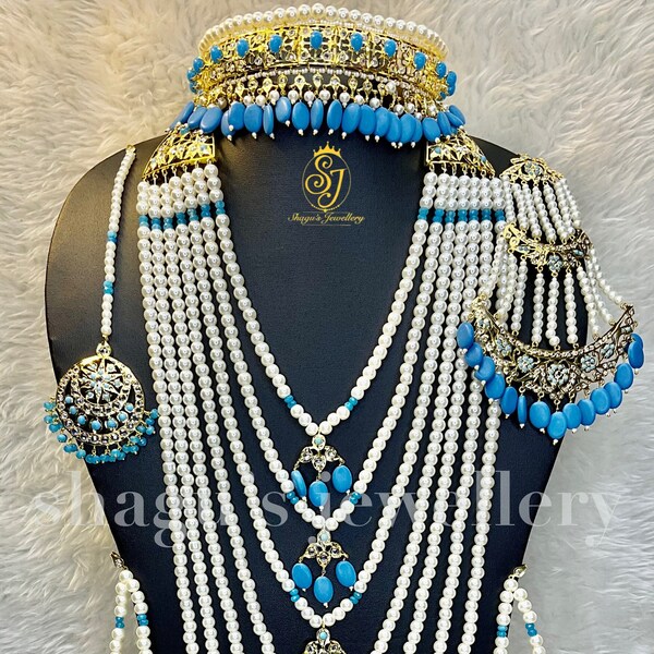 The Queens of the Nizam’s – Dulhan (Bridal) Hyderabadi Set / Semi Bridal Jewellery Set / Women Turquoise Earrings / Necklace and Earring Set