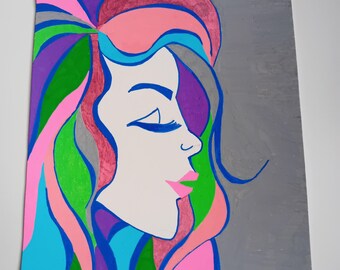 Ritratto di una donna con capelli insoliti, disegnato con i pennarelli Posca.