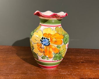 Mid Century handbemalte Deruta Studio Keramik Majolika Vase hergestellt in Italien.