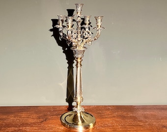 Mid Century 5-armed candlestick made of solid brass in the historicism style