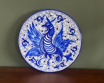 Paterna Keramik Teller nach Motiven aus dem 15. Jahrhundert in kobaltblau aus der Serie mit mythologischen Tieren - Phoenix.
