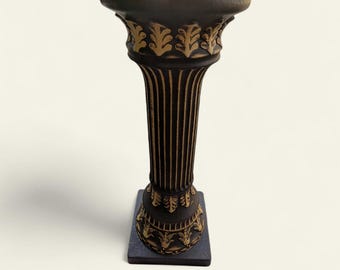 Rarity! Vintage ceramic plant column from the 1970s in black and gold, classic decor, very good condition