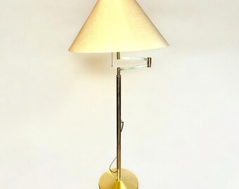 GKS - Gebrüder Knapstein Leuchten - Mid-Century Brass Floor Lamp with Swivel Arm, Beige Shade, Germany, 1960s.