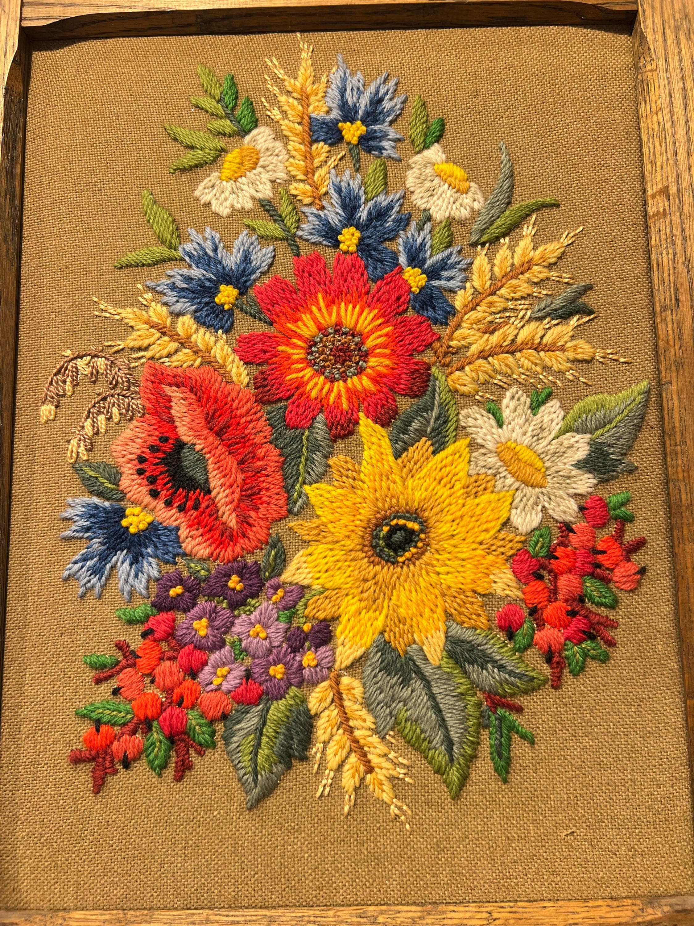 ヴィンテージ刺繍装飾 木製フレーム インテリア ヴィンテージ刺繍セット | 木製フレームの花モチーフ2点