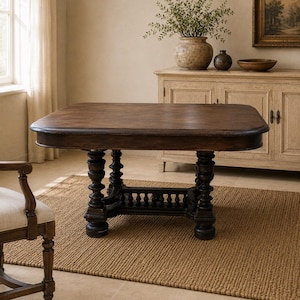 Mesa antigua de estilo Gründerzeit | Siglo XIX | Madera de roble | 74 cm de altura | Mesa de comedor vintage