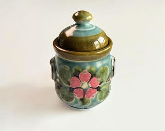 Vintage Jam Pot with Lid, SMF Schramberg Garmisch, Majolica, Hand-Painted, Kiln-Fired 1970