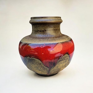 Ruscha Model 851-20 - Vintage Vase, Mid-Century Ceramic in Brown and Black with Red Flowing Glaze