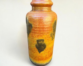 Large Vintage Bay Floor Vase, Rust Brown with Dark Decor, 1960s/1970s, West German Pottery, Mid-Century