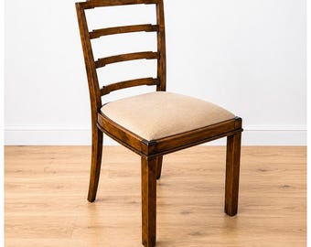 Silla de comedor vintage de nogal de mediados de siglo, década de 1940 | Silla de madera tapizada de B&F, 8 unidades disponibles