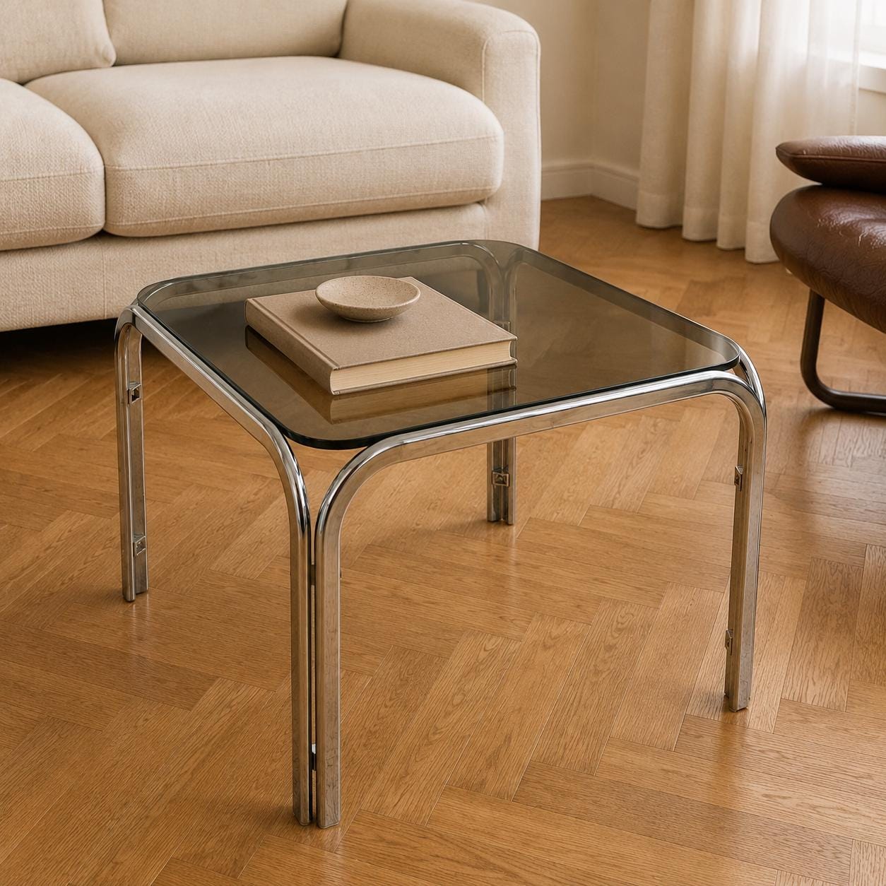 Chrome and Smoked Glass Table - Etsy