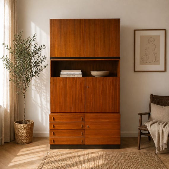 Mid Century Teak Systemmöbel – Modulares Schrank- & Regalsystem 1960er – Danish Modern im Stil von Riestenpatt, RT, Bramin oder WK - Möbel