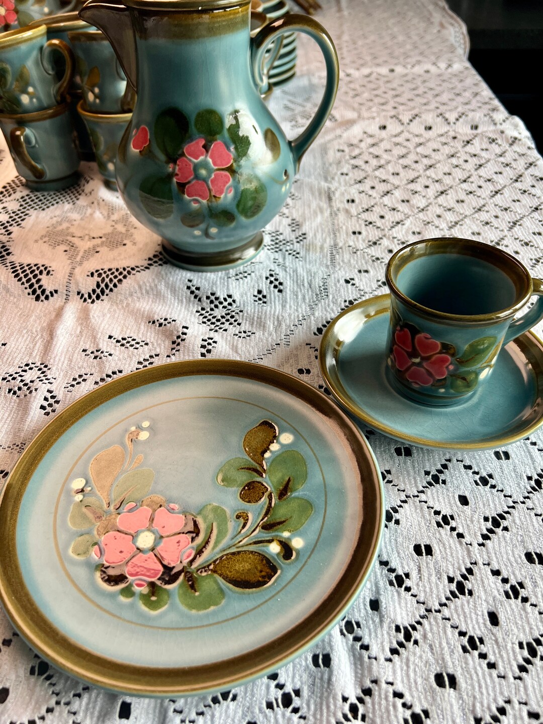 Vajilla vintage de mayolica SMF Schramberg Garmisch pintada a mano de los anos 70 para 12 personas todo disponible individualmente platos de desayuno Etsy Espana