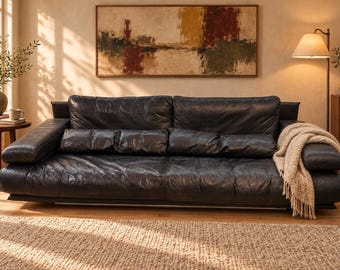 Rolf Benz 6500 Black Leather Sofa by Mathias Hoffmann, Vintage German 3 Seater, Chrome Base, 1980s–1990s