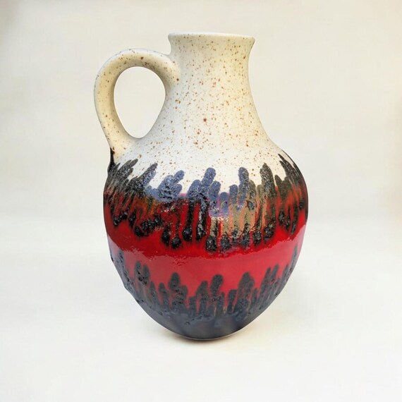 Vintage Bay Fat Lava Pitcher, West German Pottery in Beige With
