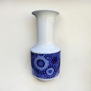 Vintage Porcelain Vase by H&C Heinrich Selb, Genuine Cobalt, White and Blue Flower Vase in Mid-Century Style