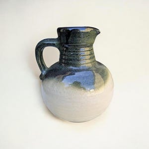 Vintage Mid-Century Pitcher, Beige Ceramic with Green Glaze, West German Style