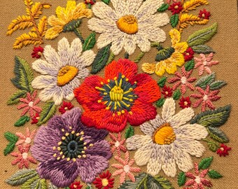 ヴィンテージ刺繍セット | 木製フレームの花モチーフ2点