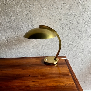 Original Bauhaus brass table lamp by Egon Hillebrand, circa 1950s. A design classic among desk lamps.