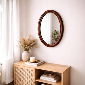 Antique Oval Wooden Mirror, Biedermeier Style Wall Mirror, 19th Century Look Vintage Mirror, Rustic Farmhouse Decor image 1