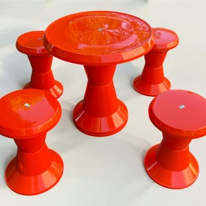 Rarity! Analit Osijek Space Age patio furniture, camping furniture in bright orange from the 1970s, with manufacturer&#39;s proof