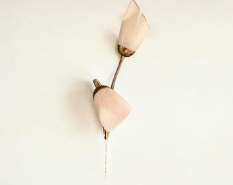 ¡Rareza! Lámpara de bolso original de los años 50 con pantallas de cristal, aplique de pared Mid Century flexible, 2 piezas disponibles