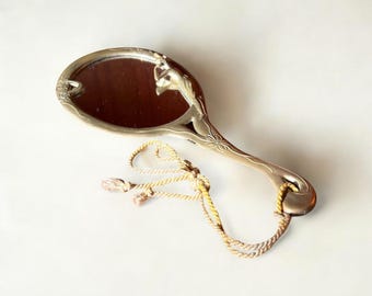 Original Art Nouveau hand mirror made of brass, circa 1915
