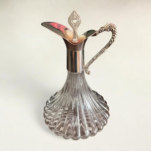 Mouth-blown carafe/decanter with silver-plated spout and handle, circa 1930