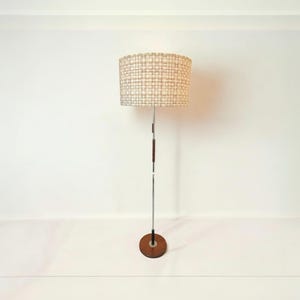 Temde Vintage 1960s Floor Lamp/Floor Lamp - Height-Adjustable with Teak and Chrome-Plated Metal Ceiling Spotlight