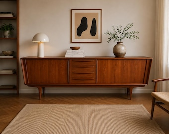 Rare BPS-M Teak Sideboard Model 1560, Denmark 1960s, 250 cm, Tambour Doors, Mid Century Modern Credenza