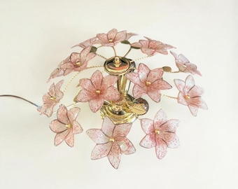 Mid-century ceiling lamp made of Murano glass flowers. Made in Italy.