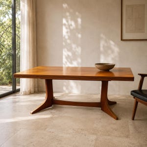 Mesa de centro vintage extensible y regulable en altura, fabricada en chapa de madera con patas de madera maciza, Alemania, años 60/70.