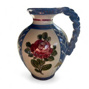 Krug handgetöpfert und handgemalt Pfrontner Keramik Mid Century unbenutzt