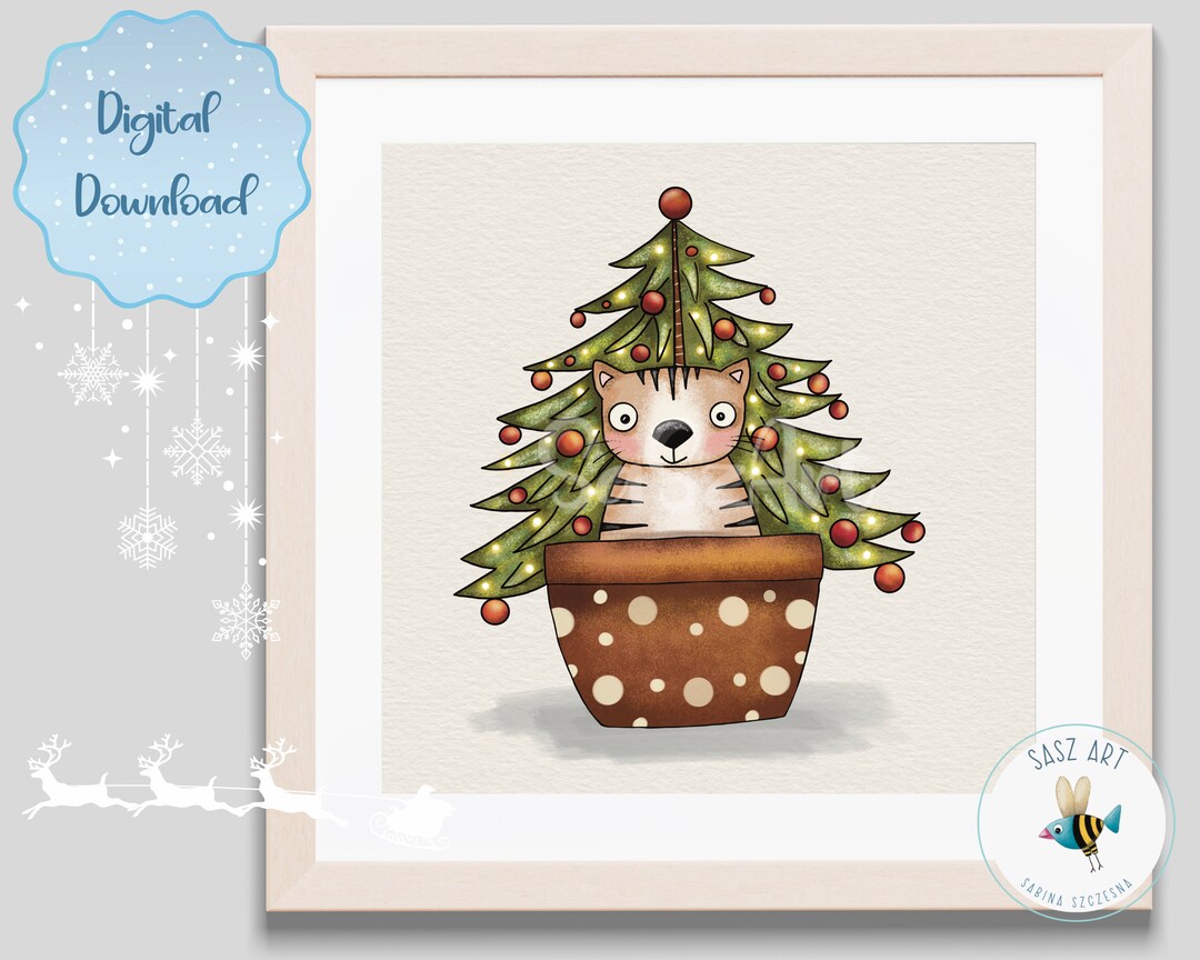 Christmas Cat Cute Xmas Cute Christmas Xmas Themed Cute Etsy