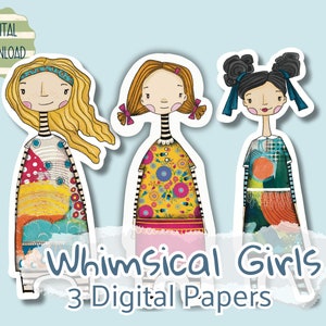 Digitales Papier Puppen Digitales Blatt Kunst Mädchen Art Journal ATC Karten Wunderliche Mädchen niedliche Kunst Sofortdownload Junk Journal