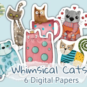 Gatti digitali Fogli digitali Arte dei gatti Diario d'arte Carte ATC Animali stravaganti Arte carina Download immediato Illustrazione carina Scrapbooking