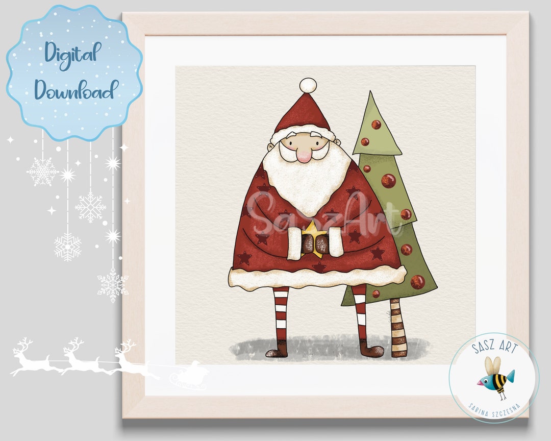 Cute Santa Printable Whimsical Santa Digital Download - Etsy