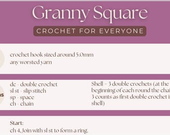 Classic Granny Square Crochet Pattern - Instant PDF Download | Easy Beginner Crochet Pattern | DIY Dishcloth, Blanket, Pillow, Coaster, Bag