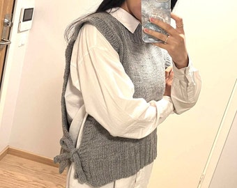 Easy beginner slipover vest, knitted slipover vest, knitting pattern, grey knitting vest pattern, knitting vest pattern, beginner friendly