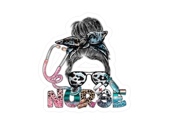 Kiss-Cut Vinyl Decals, Nurse, Nursing, Messy Bun, Colorful, Gift