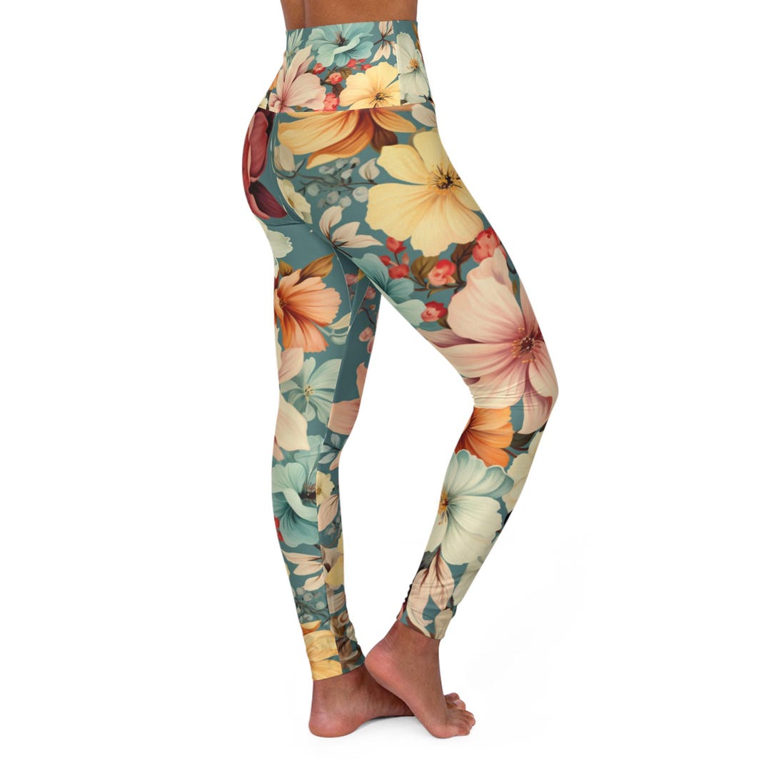 SteelBlue Small White Flowers Butterfly Exercise Leggings Women's Yoga Pants