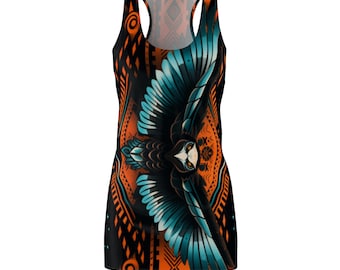 Frauen Cut & Sew Racerback Kleid (AOP) Azteken Vogel Kleid bequemes Kleid für ihre Geschenke für ihr Azteken-Druckkleid