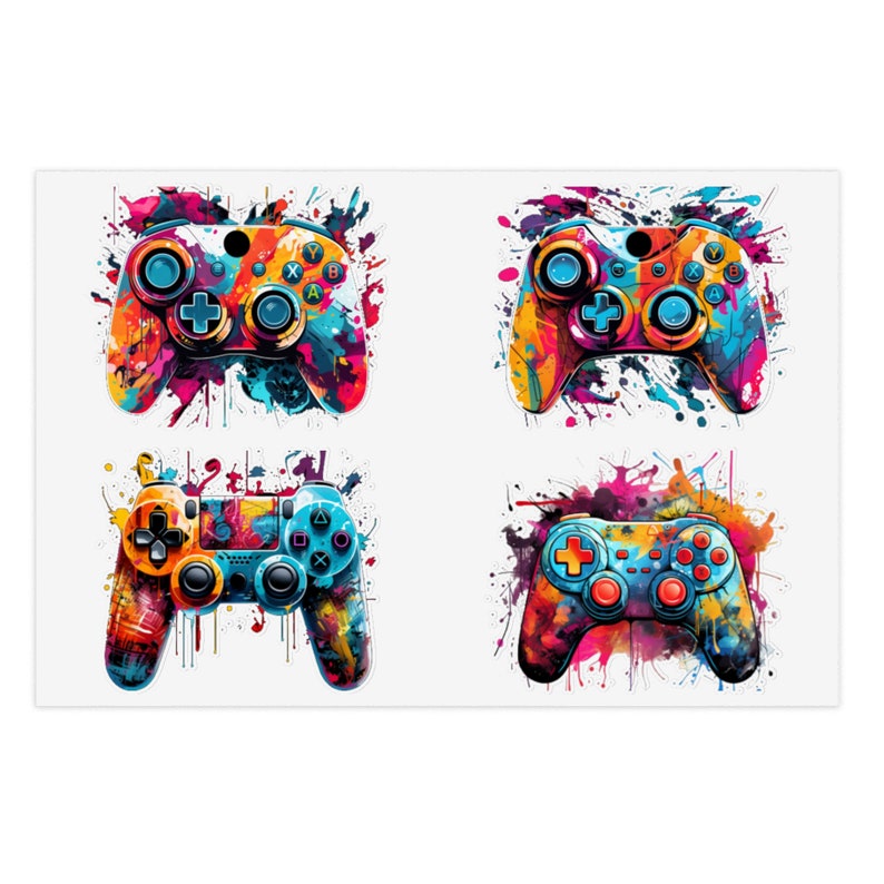 Game Controller Sticker Sheets Gift For Him Gifts For Gamer Stickers For Video Game Lovers Colorful Gamer Controller Water Resistant Vinyl image 1