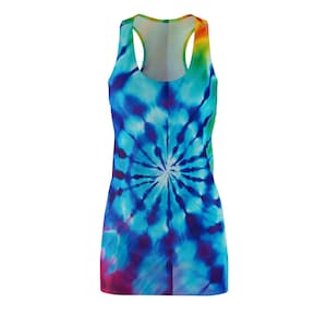 Tie Dye Dress, Summer Racerback Dress, Boho Hippie Sleeveless Dress, Beach Cover Up, Festival Clothing