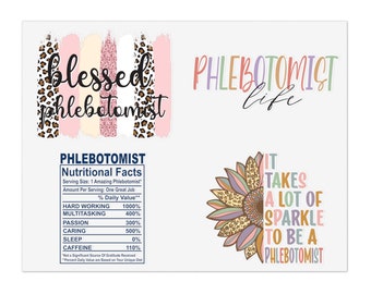Phlebotomist Sticker Sheet Bundle 5pcs 2 Sizes 3 Types Holographic Transparent & White Sticker Phlebotomist Sticker Bundle Phlebotomist Gift