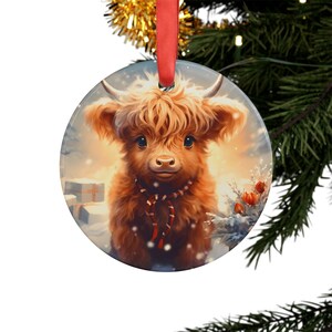 Acrylic Ornament with Ribbon, Cow Ornament, Christmas Ornament, Christmas Decor, Christmas Stuff, Cute Cow, Winter, Christmas Must Have