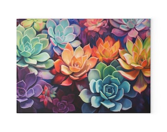 Succulent Glass Cutting Board Succulent cutting board Color Succulents Colorful Flowers Kitchen Accessories Gifts For Her Cooking Gifts